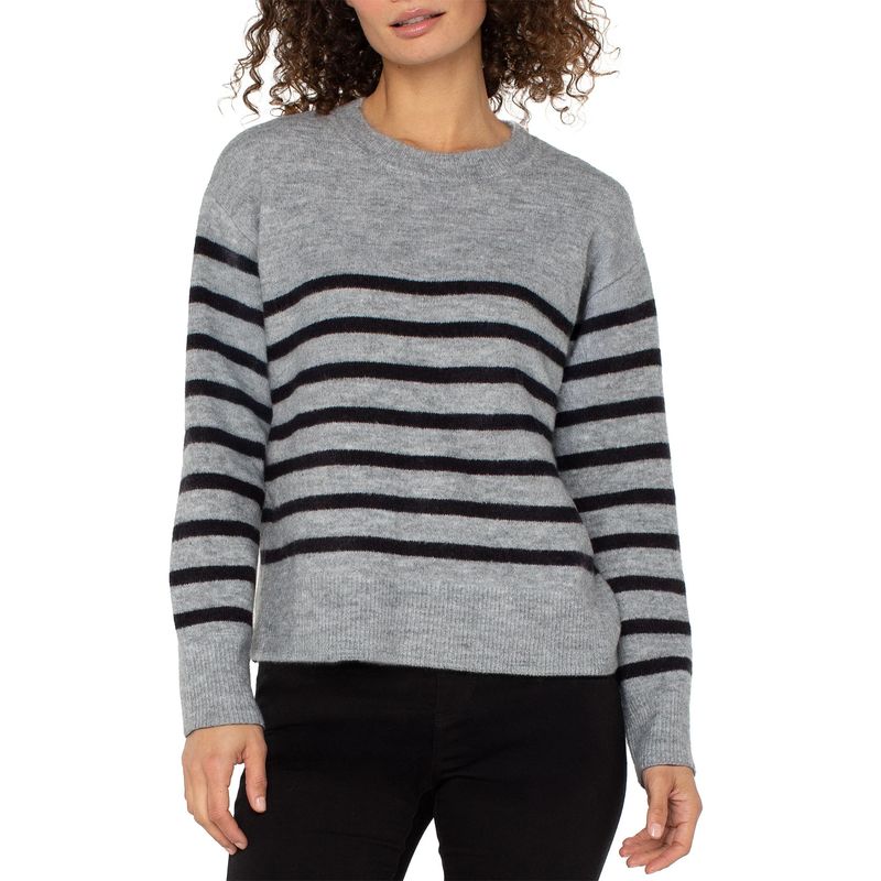 Liverpool Light Grey Striped Crew Neck Sweater