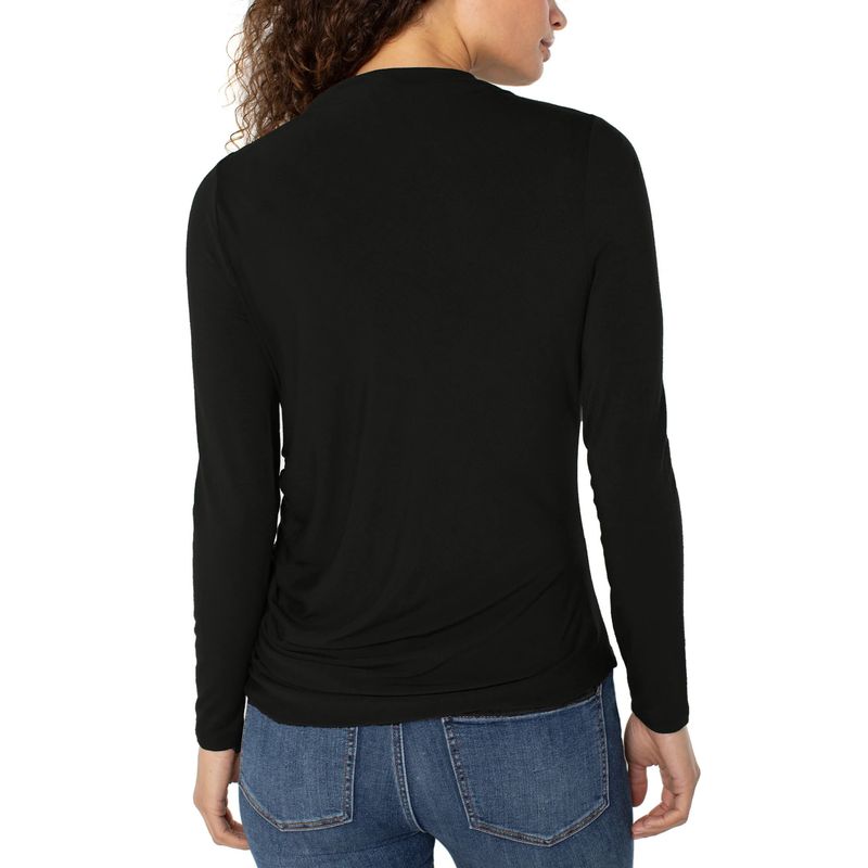 Liverpool Black Long Sleeve Mock Neck Ruched Shirt
