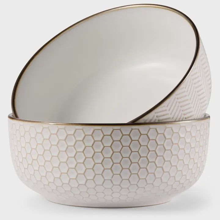 Ceramic Copper Rim Pattern Salad Bowls