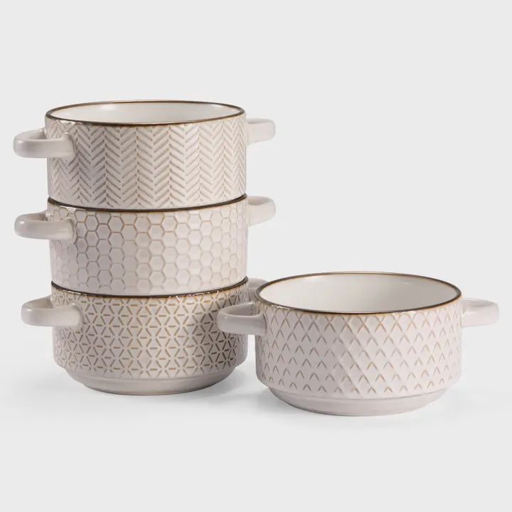 Ceramic Pattern Soup Bowls With Handles