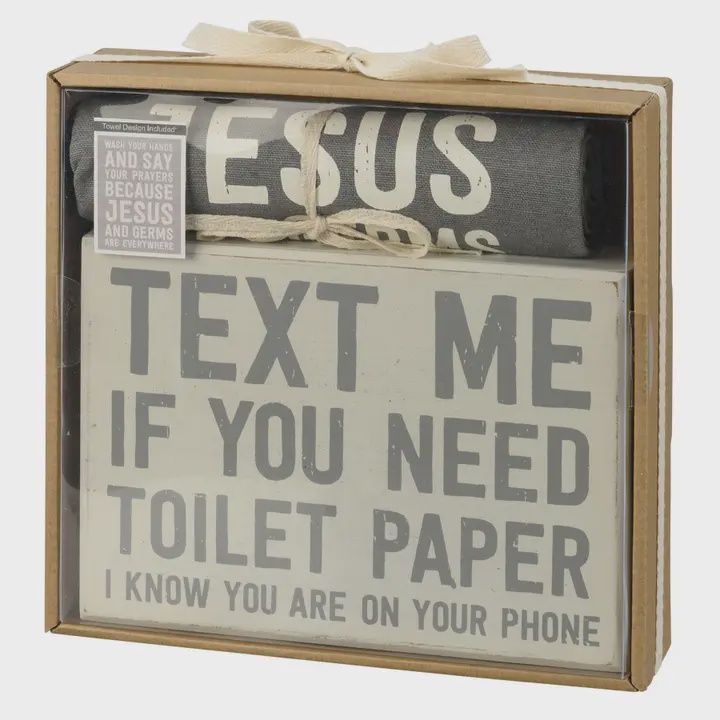 Text Me Box Sign &amp; Towel Set