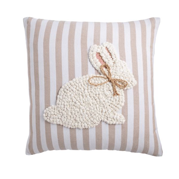 Square White Striped Easter Bunny Pillow
