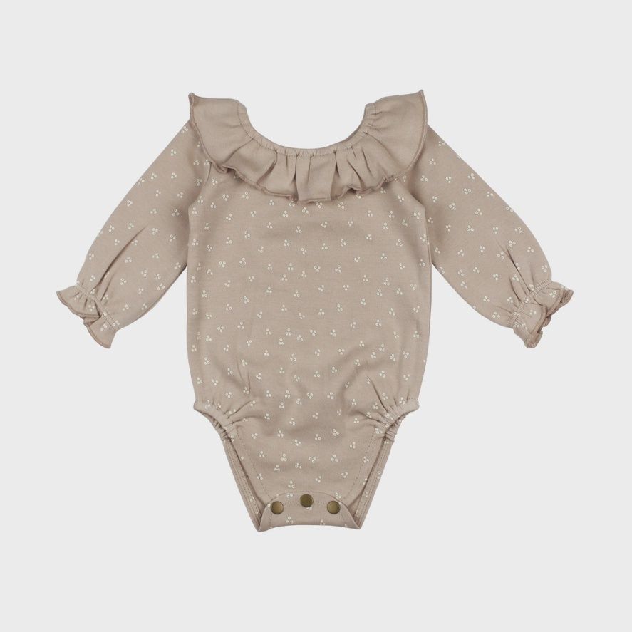 Almond Solid Color Muslin Ruffle Bodysuit