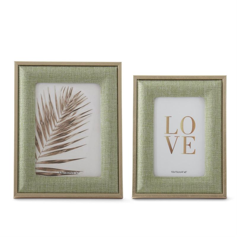 Green Linen Woven Gold Trim Frames