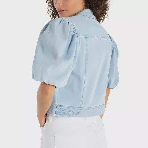 Liverpool Puff Sleeve Marine Sea Cropped Trucker Jacket