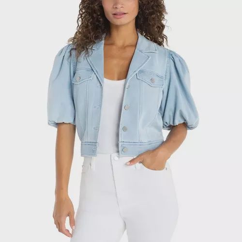 Liverpool Puff Sleeve Marine Sea Cropped Trucker Jacket