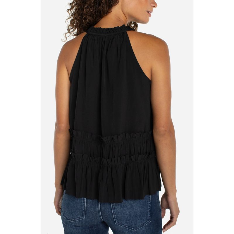 Liverpool Black Sleeveless Woven Top With Ruffles