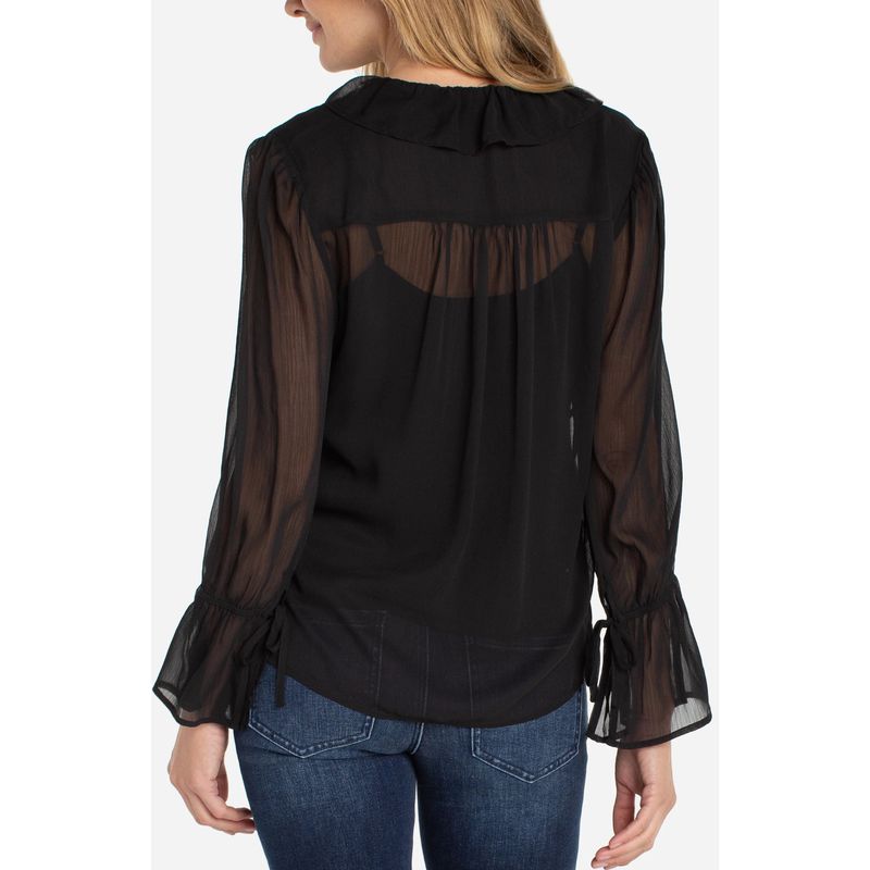 Liverpool Long Sleeve Ruffle Front Woven Shirt