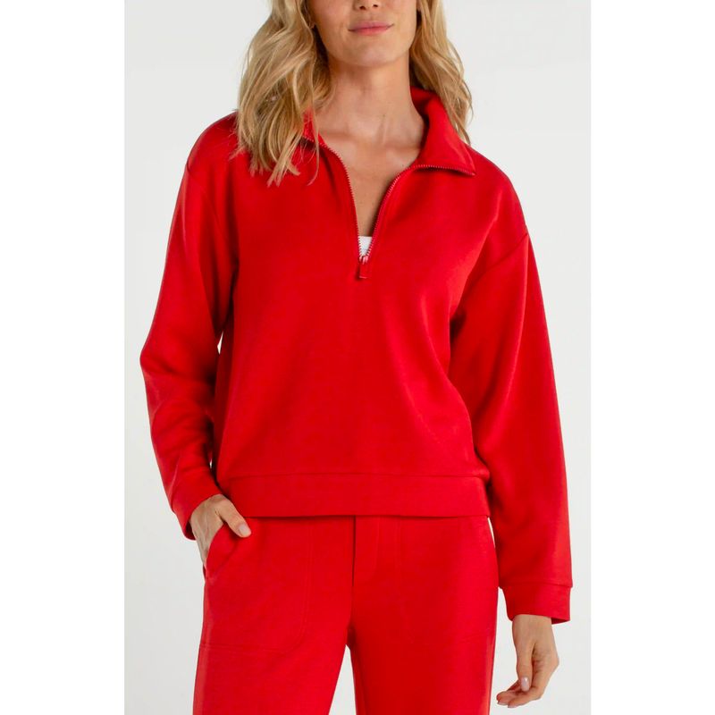 Liverpool Fire Brick Red Half Zip Popover Long Sleeve Top