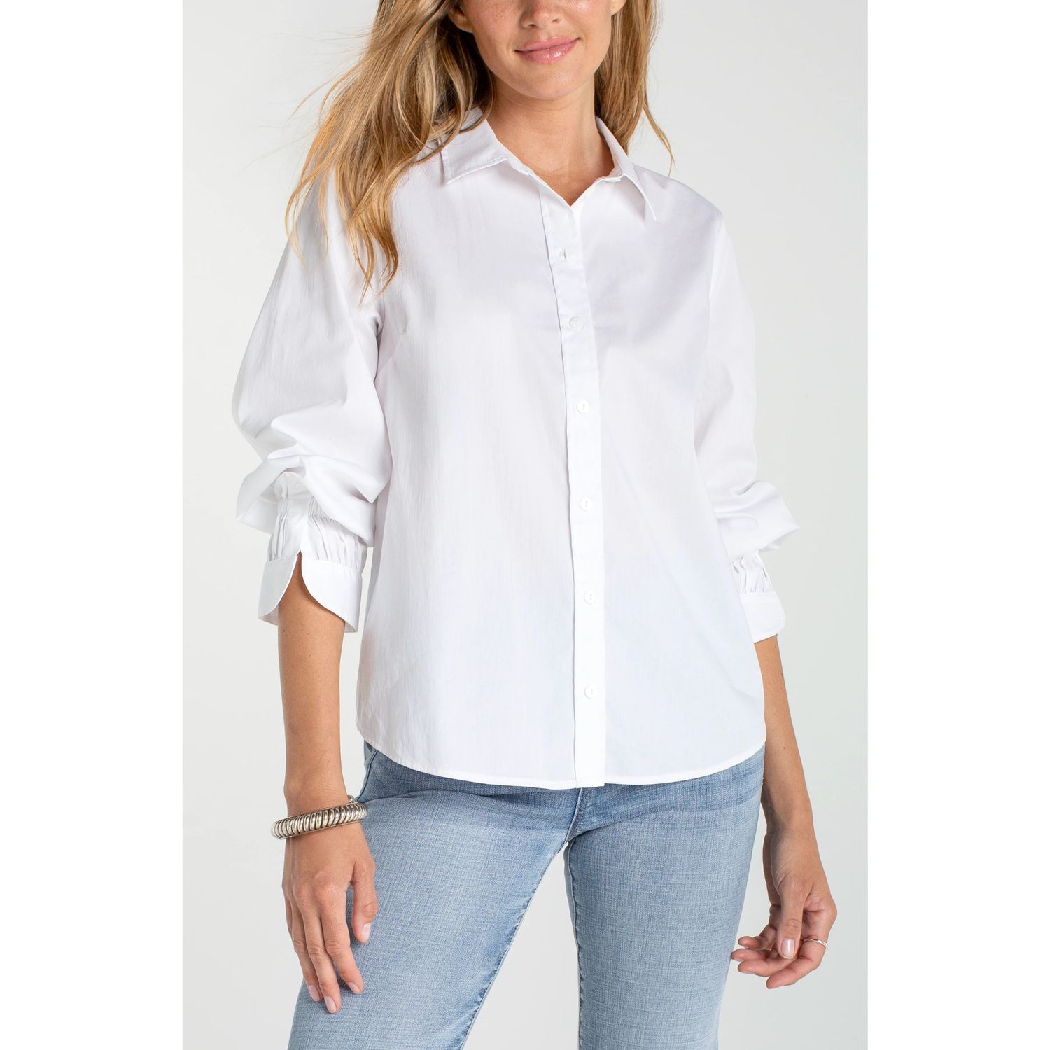 Liverpool White Button Up Adjustable Sleeve Top