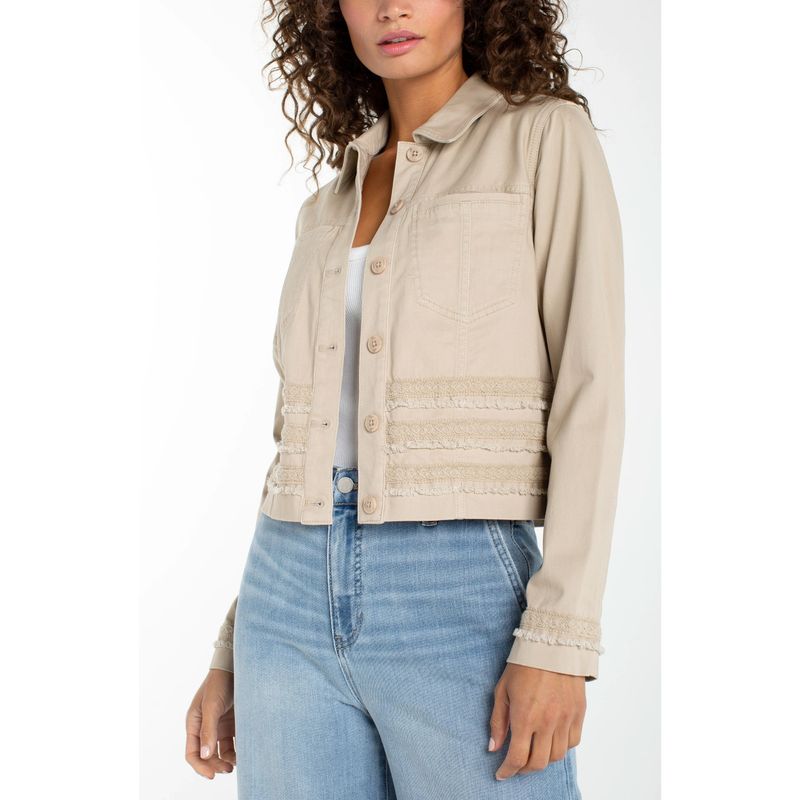 Liverpool Safari Sand Trucker Jacket With Fray &amp; Lace