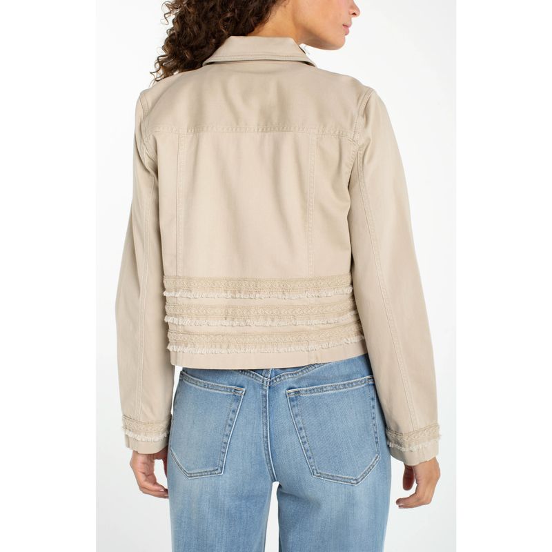 Liverpool Safari Sand Trucker Jacket With Fray &amp; Lace