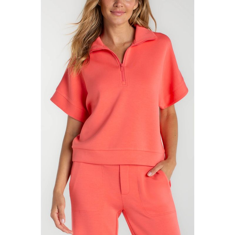 Liverpool Sunset Coral Half Zip Popover Top