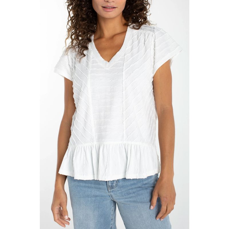 Liverpool White Short Sleeve V-neck Knit Top