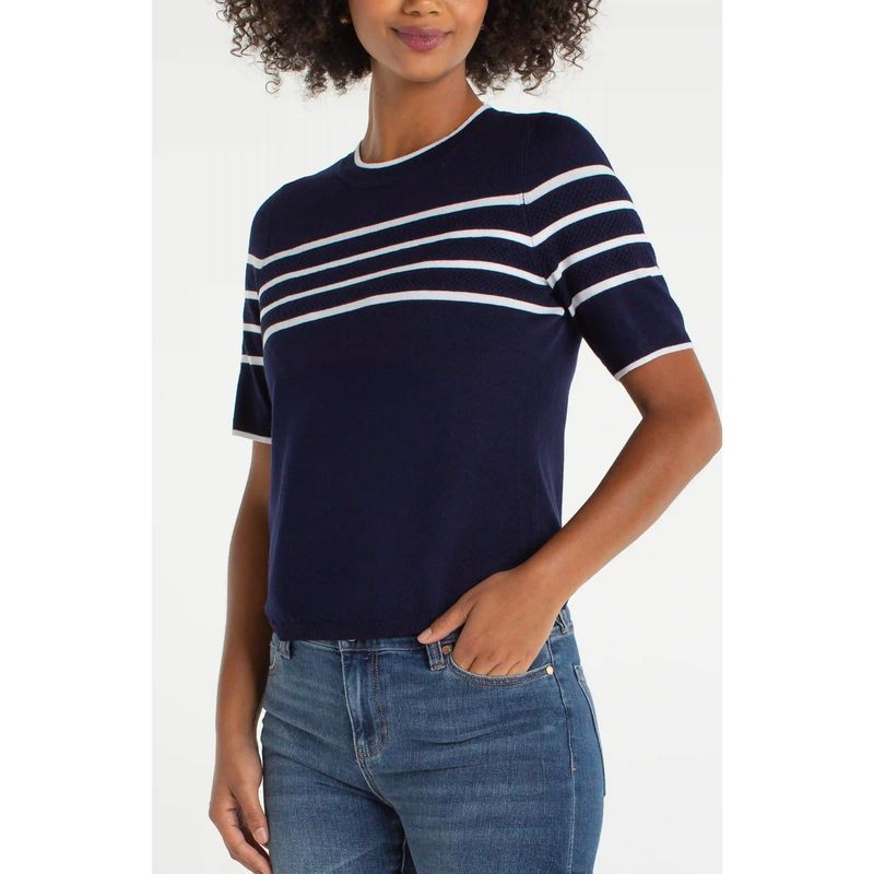 Liverpool Navy &amp; White Stripe Short Sleeve Crew Neck Sweater