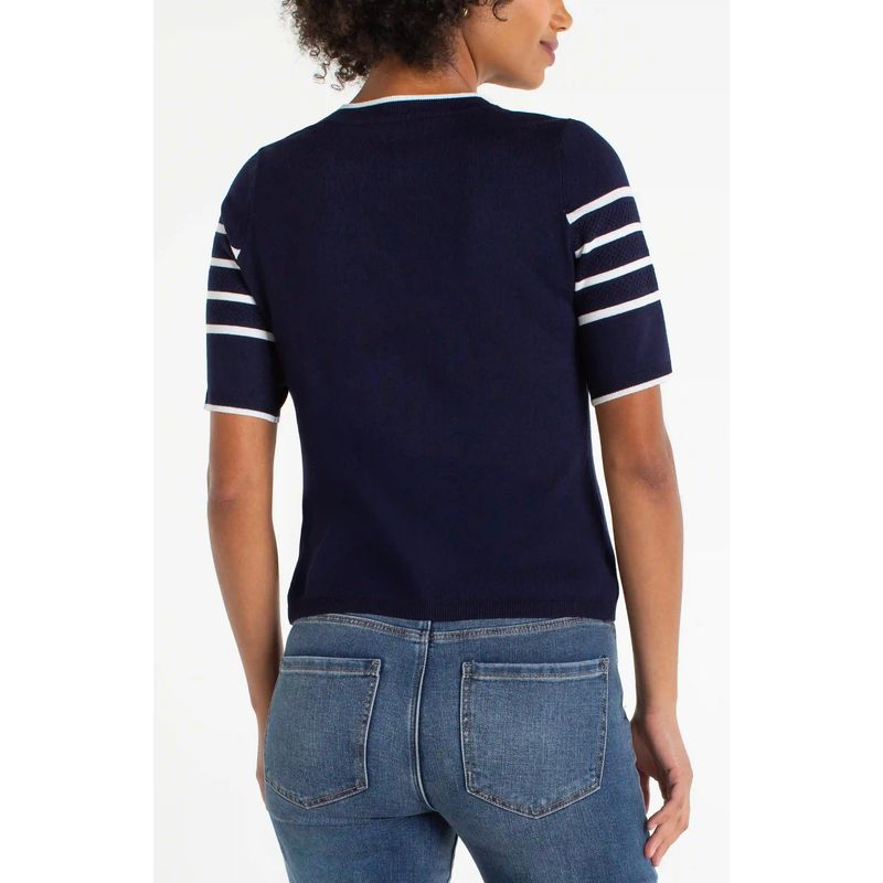 Liverpool Navy &amp; White Stripe Short Sleeve Crew Neck Sweater