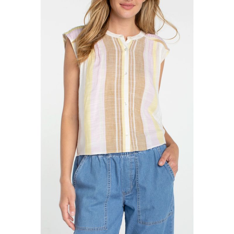 Liverpool Neapolitan Stripe Dolman Button Front Woven Blouse