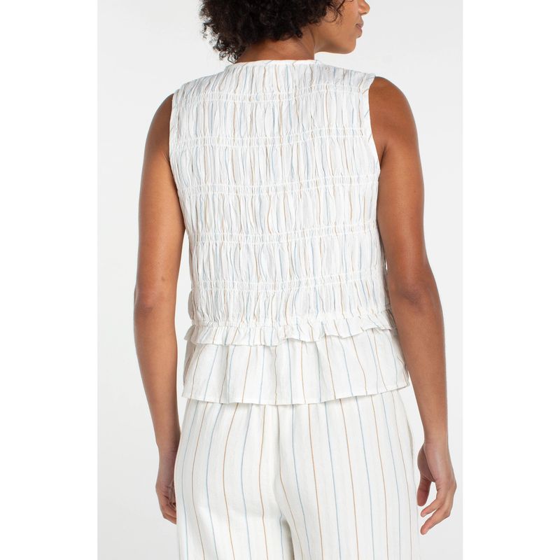 Liverpool Cream &amp; Blue Multi Stripe Sleeveless Tie Front Woven Top