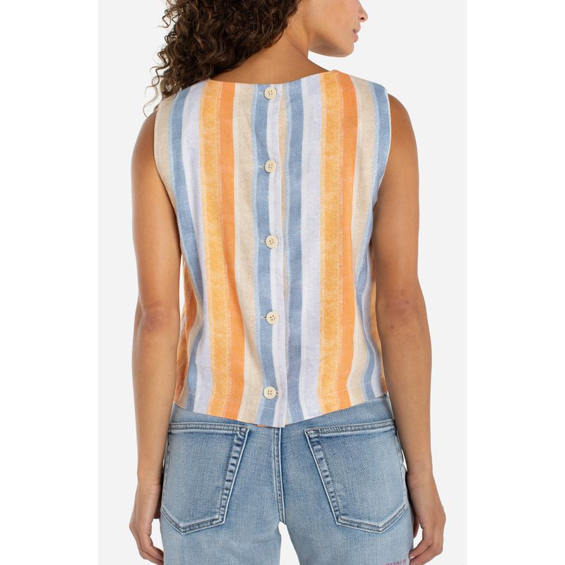 Liverpool Multi-Stripe Sleeveless Shell Top With Button Back