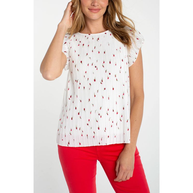 Liverpool Red &amp; White Floral Flutter Sleeve Boat Neck Top