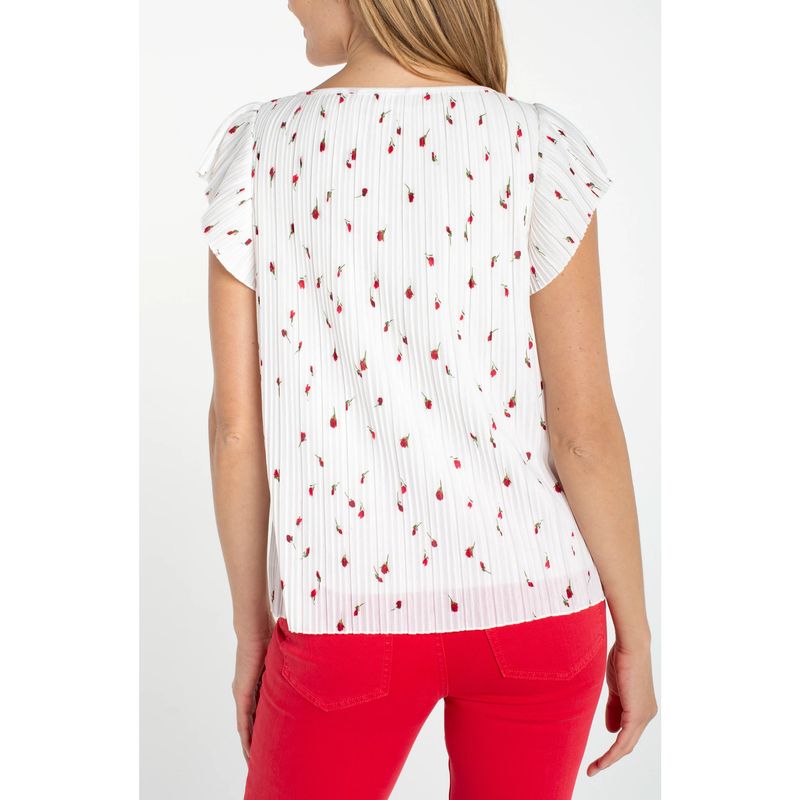 Liverpool Red &amp; White Floral Flutter Sleeve Boat Neck Top