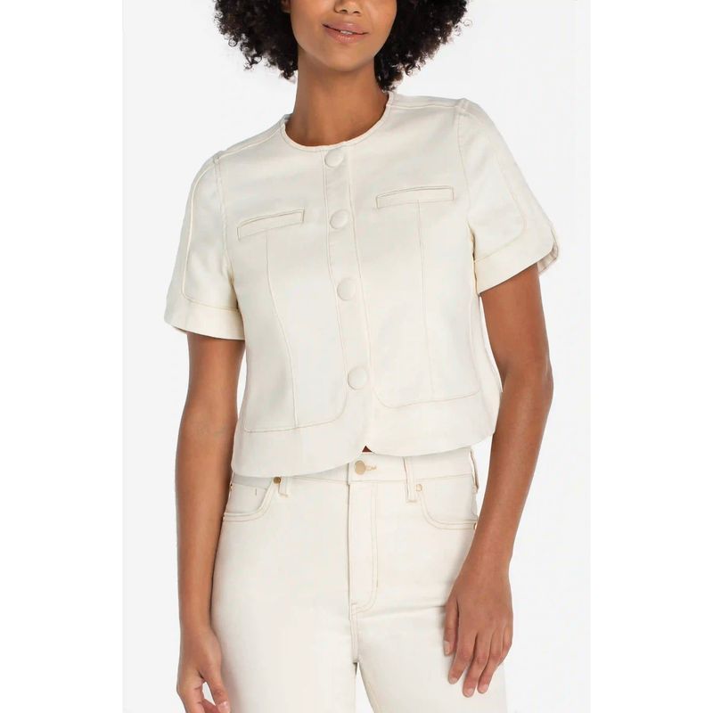 Liverpool Desert Dunes Collarless Short Sleeve Cropped Jacket