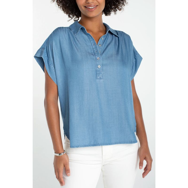 Liverpool Sunlit Blue Popover Shirt With Shirring