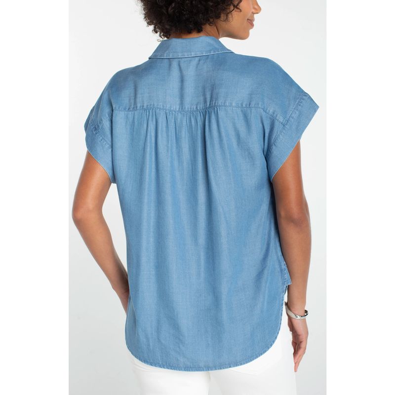 Liverpool Sunlit Blue Popover Shirt With Shirring