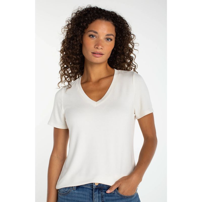 Liverpool White Short Sleeve V Neck Knit Tee