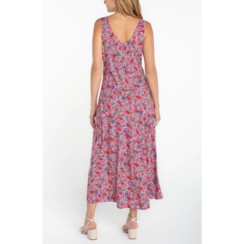 Liverpool Pink Multi Floral Sleeveless Ruffle Front Woven Maxi Dress