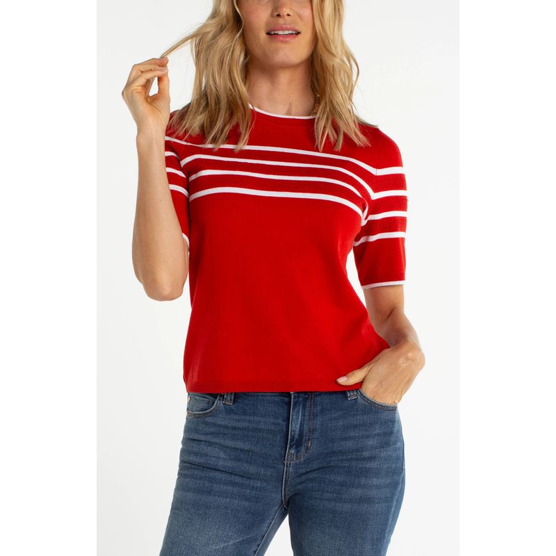 Liverpool Red &amp; White Stripe Short Sleeve Crew Neck Sweater