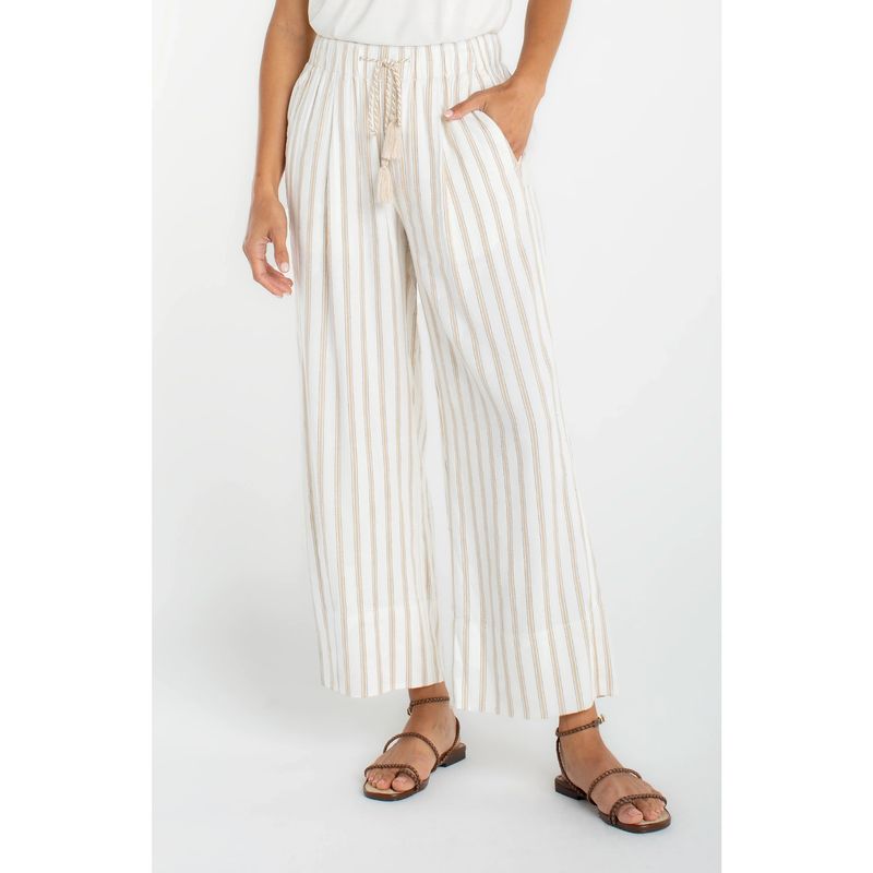 Liverpool Cream Striped Pull-on Wide Leg Crop Trouser