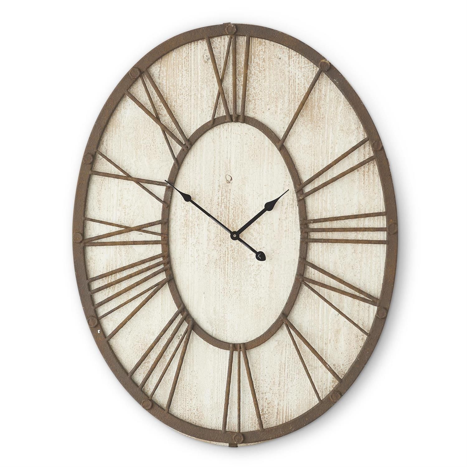 Whitewashed Wood Oval Wall Clock