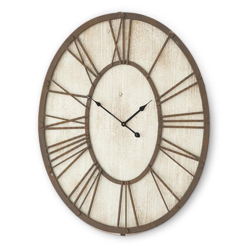 Whitewashed Wood Oval Wall Clock