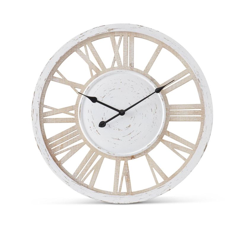 26.75" White &amp; Natural Whitewash Wood Wall Clock