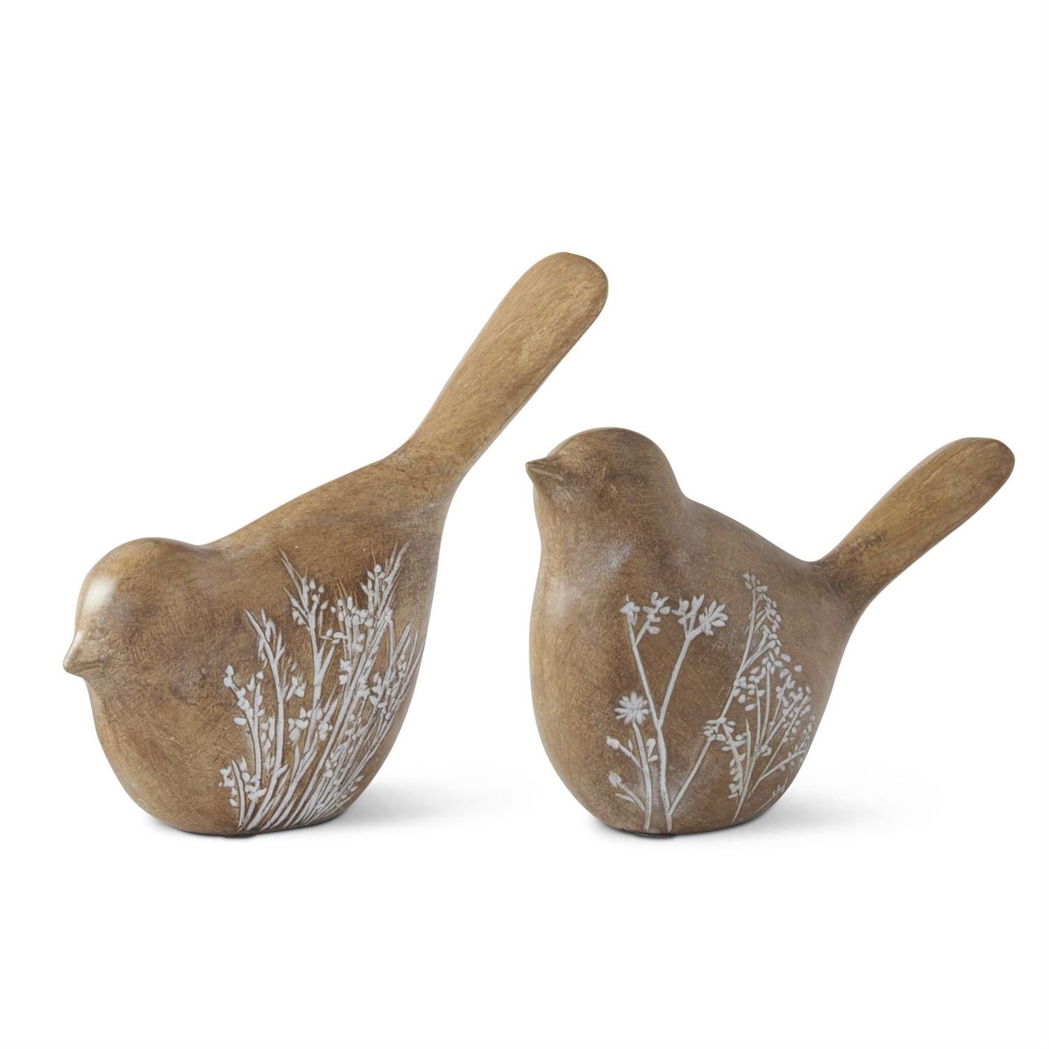 Brown Flower Resin Bird Figure