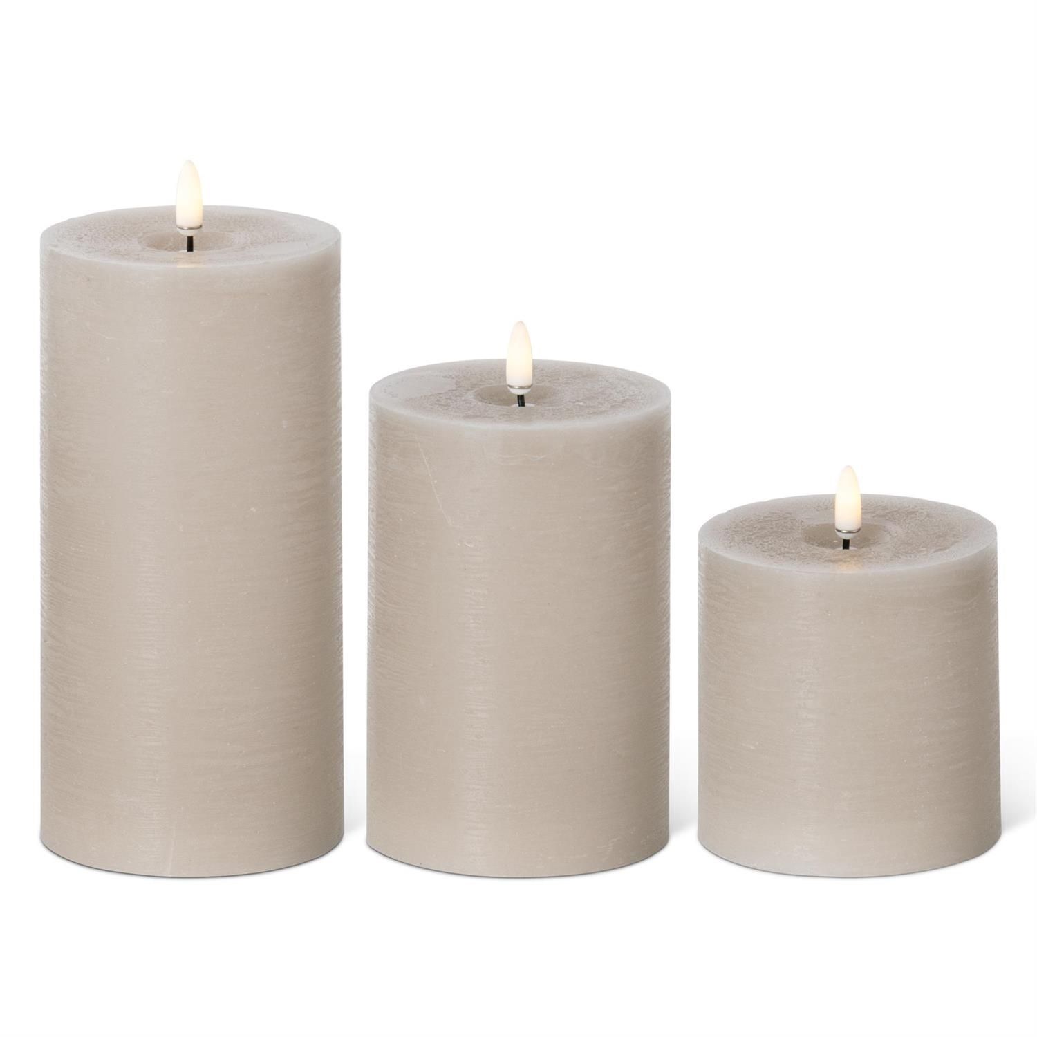 Skinny LED Pillar Touch On/Off Candles, Colour: Taupe, Size: 3" x 4"