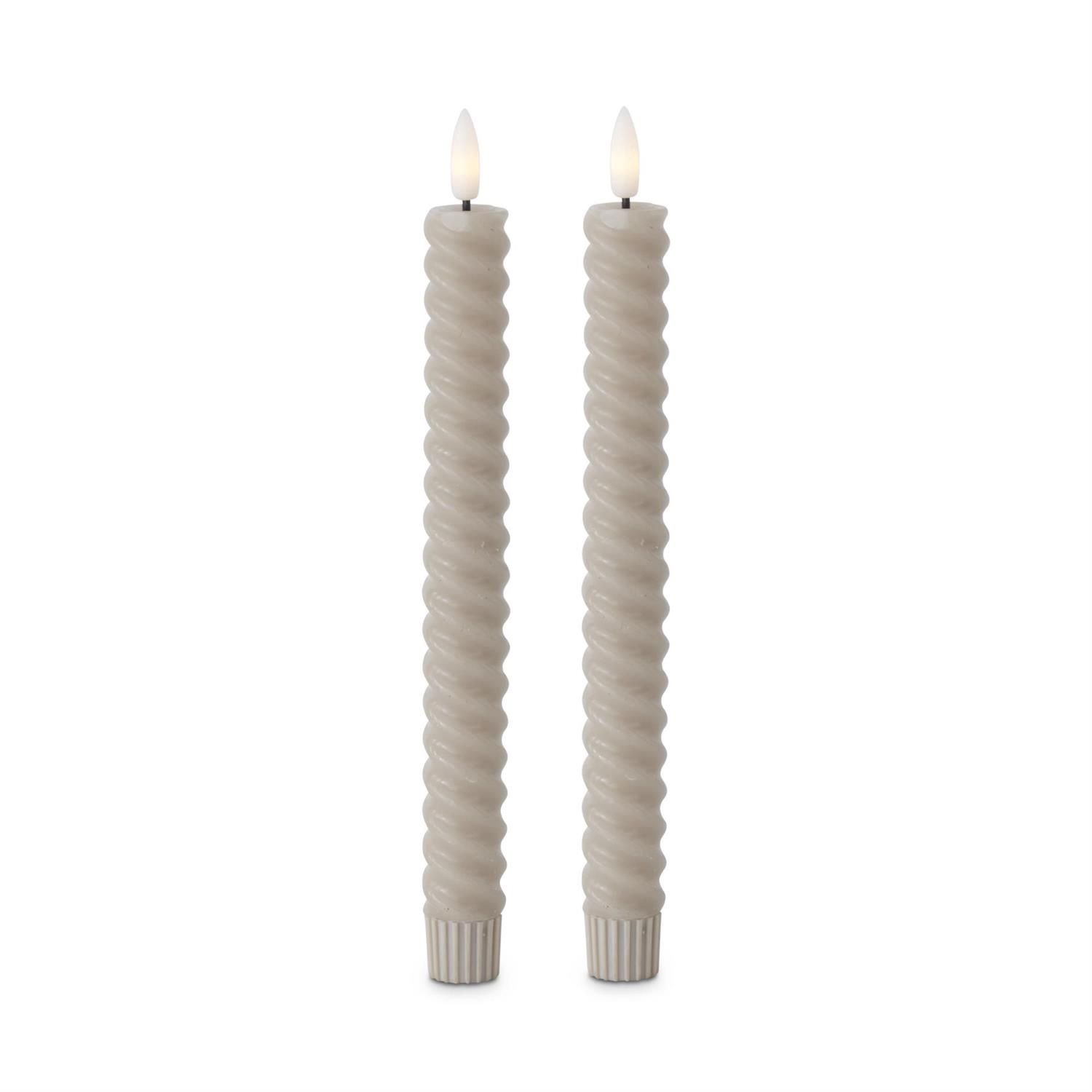 LED Set Of 2 Taper Candles, Colour: Thick Spiral Taupe