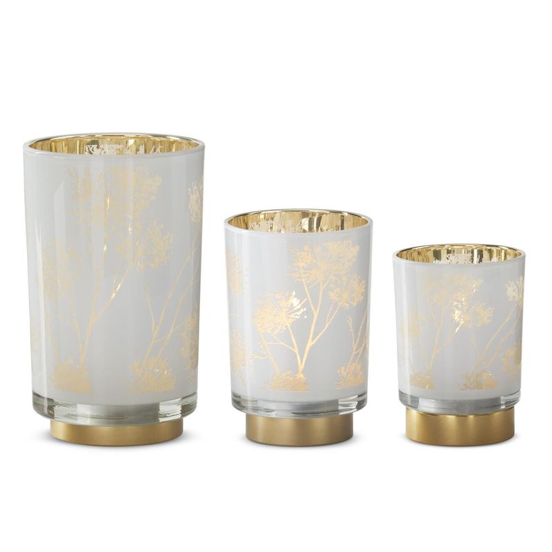 White &amp; Gold Interior Floral Print Glass Lantern