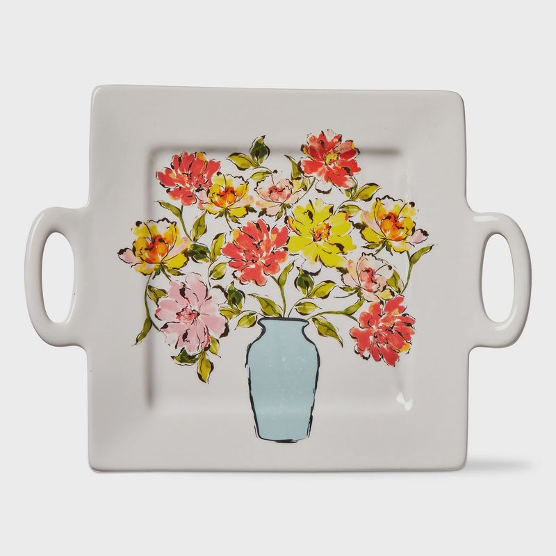 In Bloom Square Handle Platter