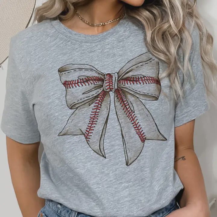 Grey Baseball Bow T-Shirt