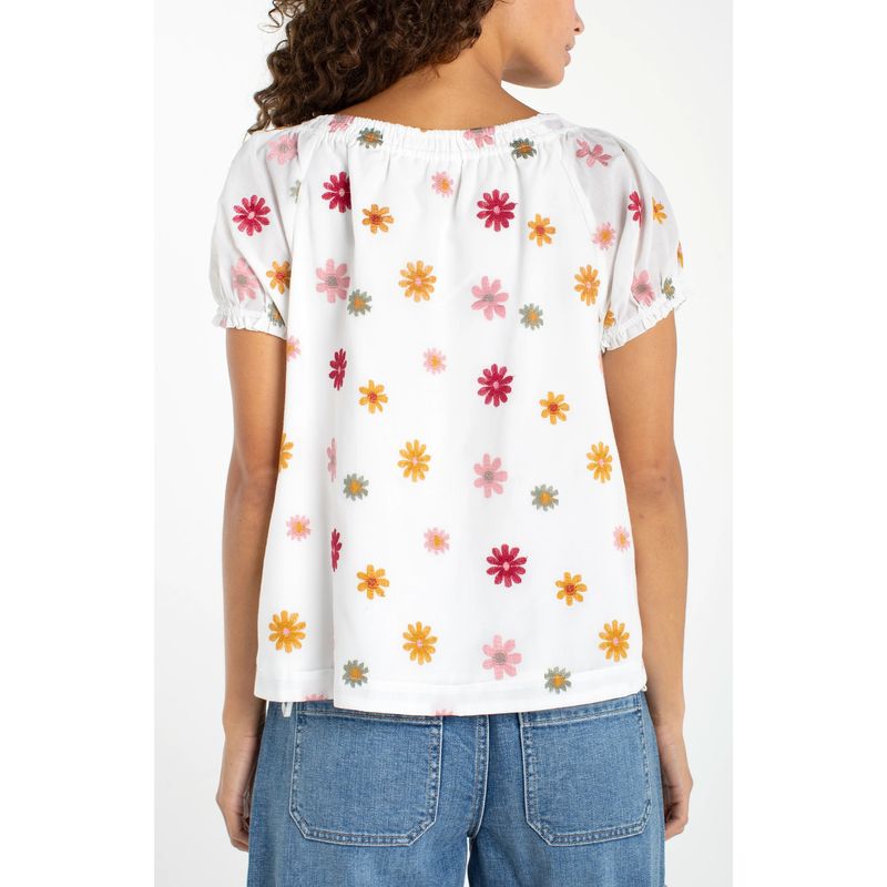 Liverpool White Multi Flower Short Sleeve Tie Neck Top