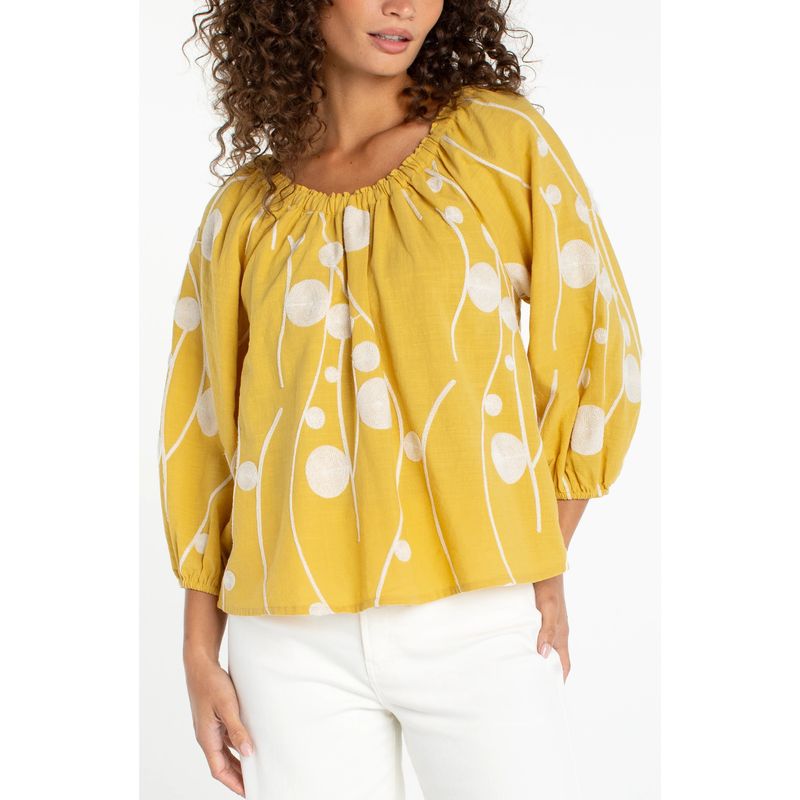 Liverpool Yellow &amp; Cream 3/4 Sleeve Woven Top
