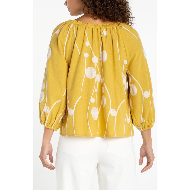 Liverpool Yellow &amp; Cream 3/4 Sleeve Woven Top