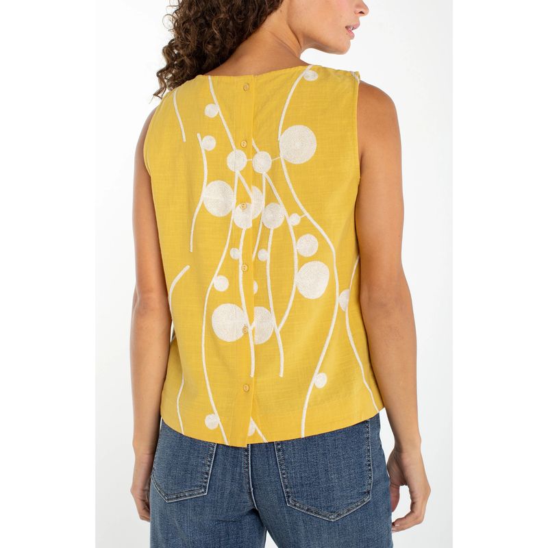 Liverpool Yellow &amp; Cream Sleeveless Button Back Woven Tank