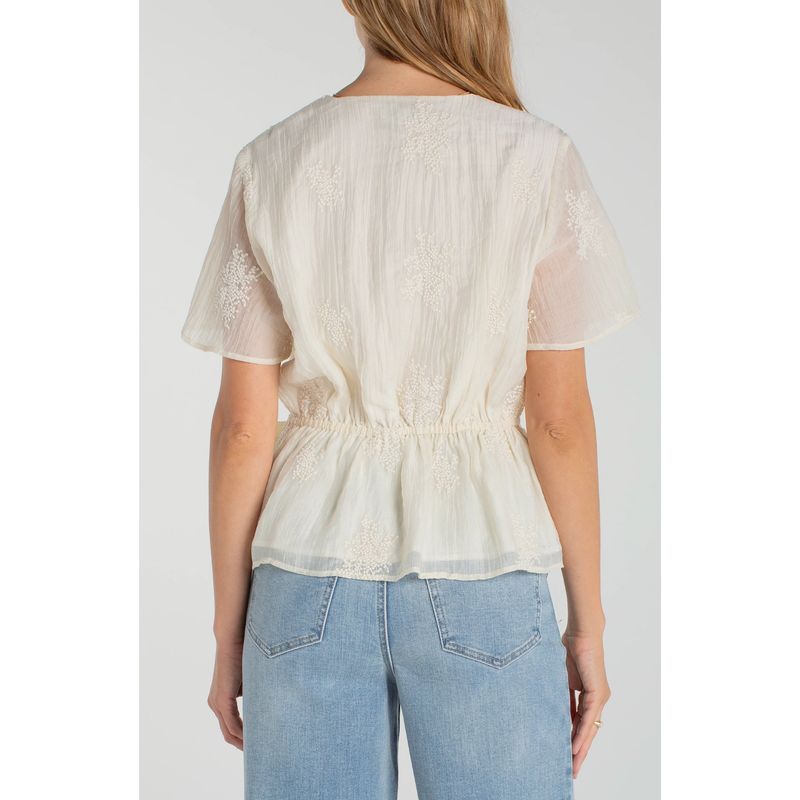 Liverpool Cream Short Sleeve Wrap Front Woven Top With Tie