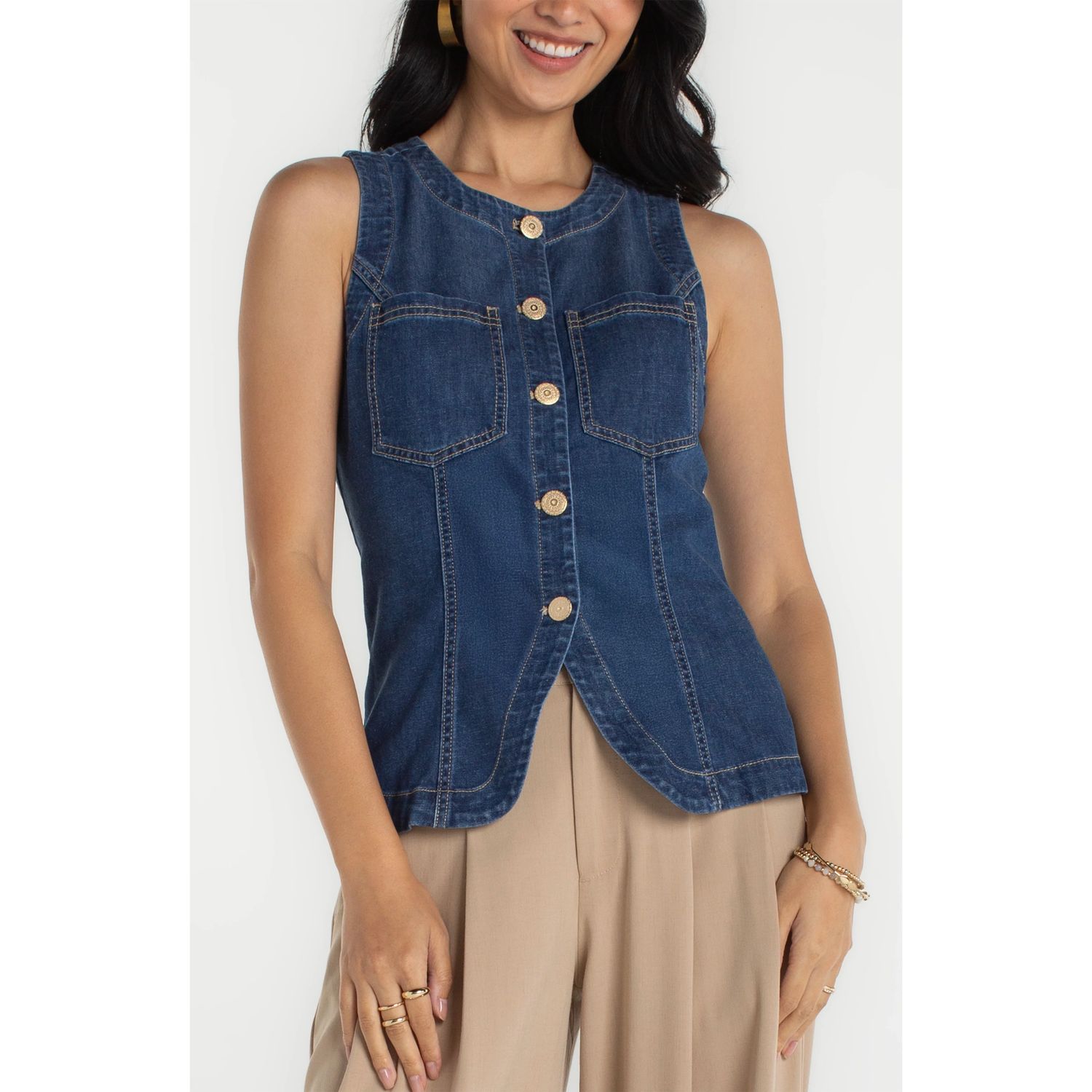 Liverpool Wilder Denim Crew Neck Split Front Vest