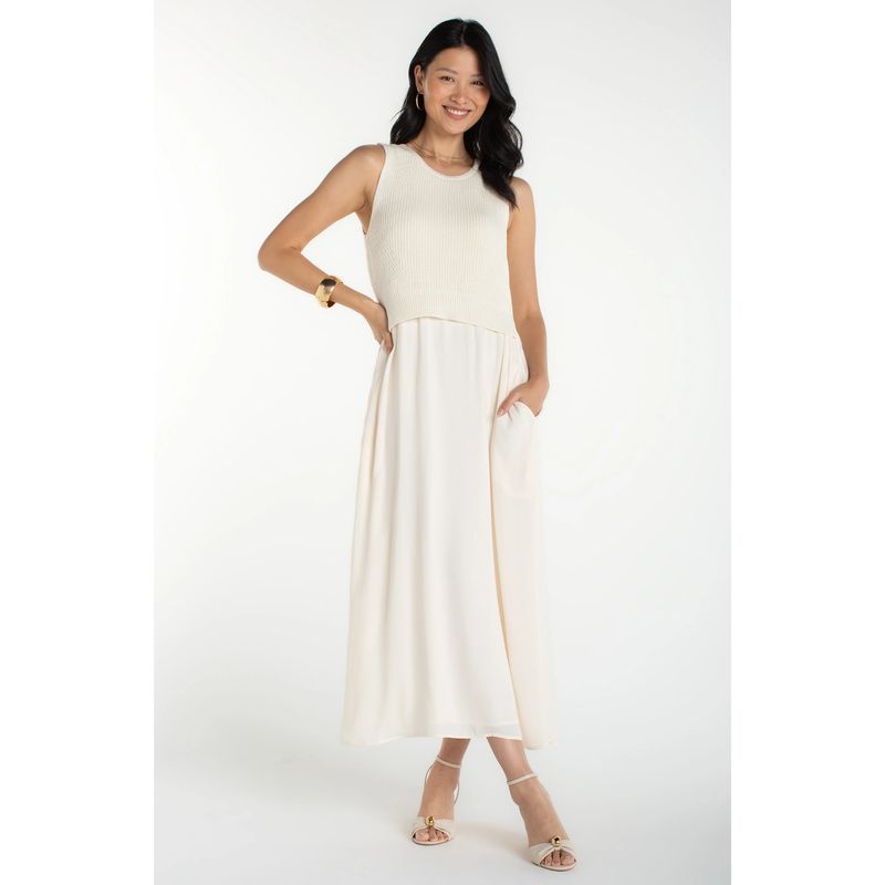 Liverpool Cream Sleeveless Crew Neck Tie Back Sweater Dress