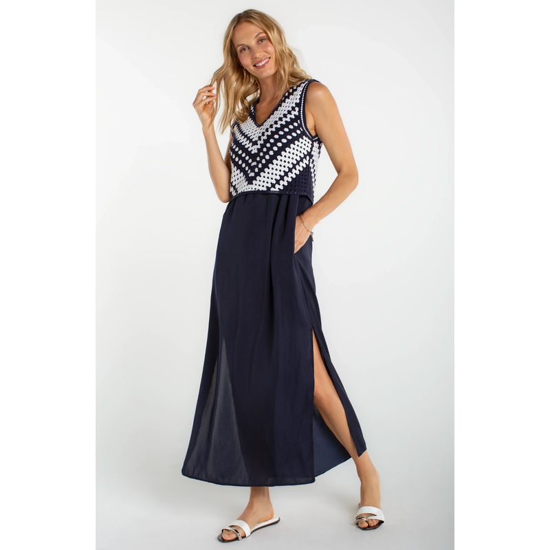 Liverpool Navy &amp; White Sleeveless Lace Woven Dress