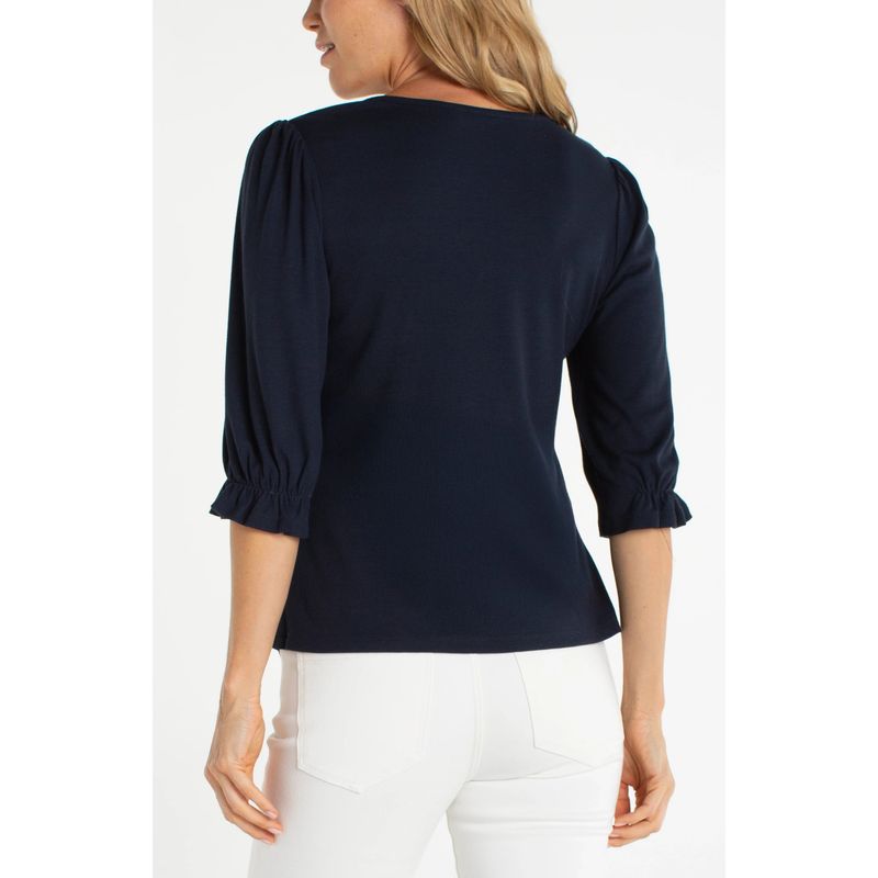 Liverpool Dark Navy V Neck 3/4 Ruffle Sleeve Top